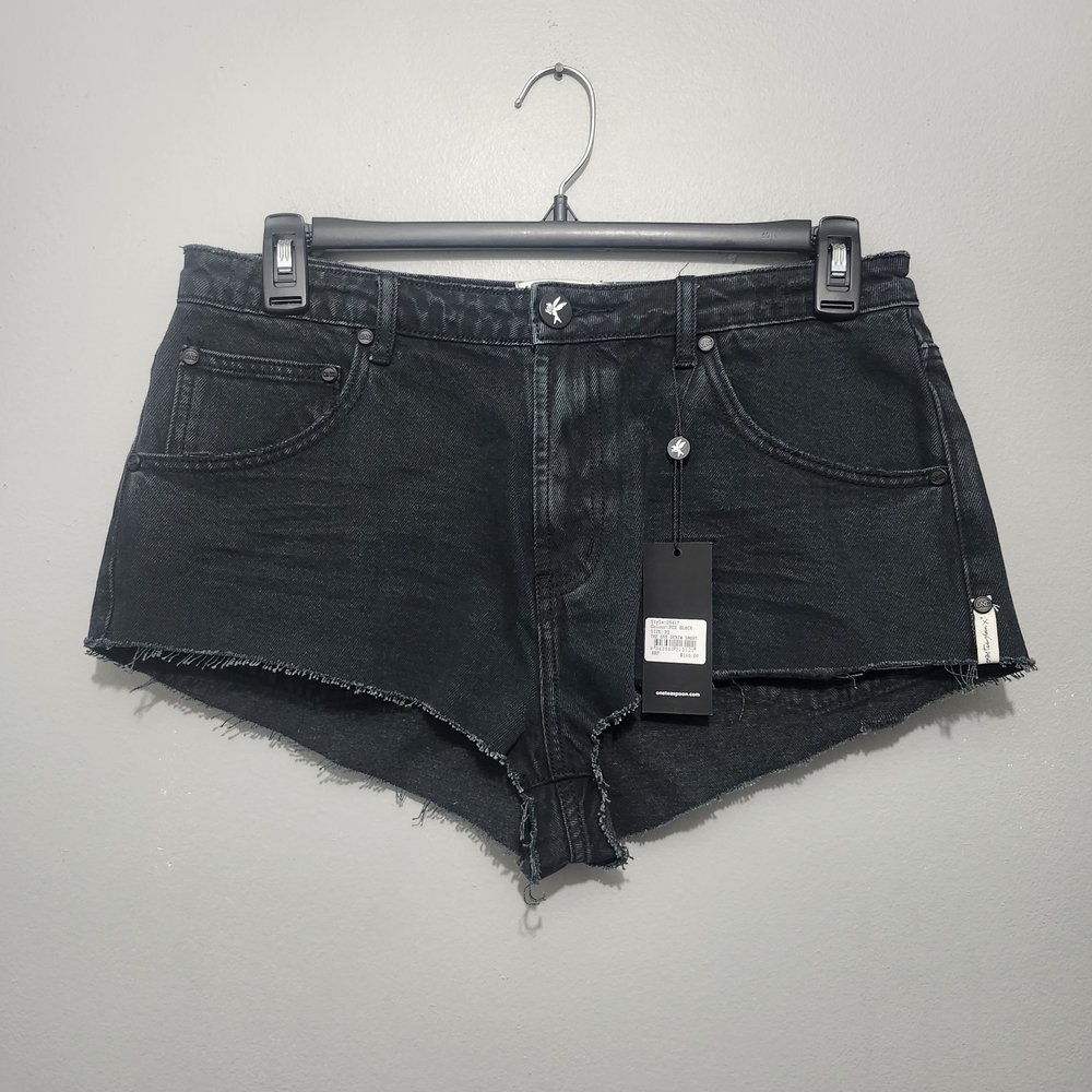One Teaspoon Black Denim Jean Shorts Size 32 New With Tags